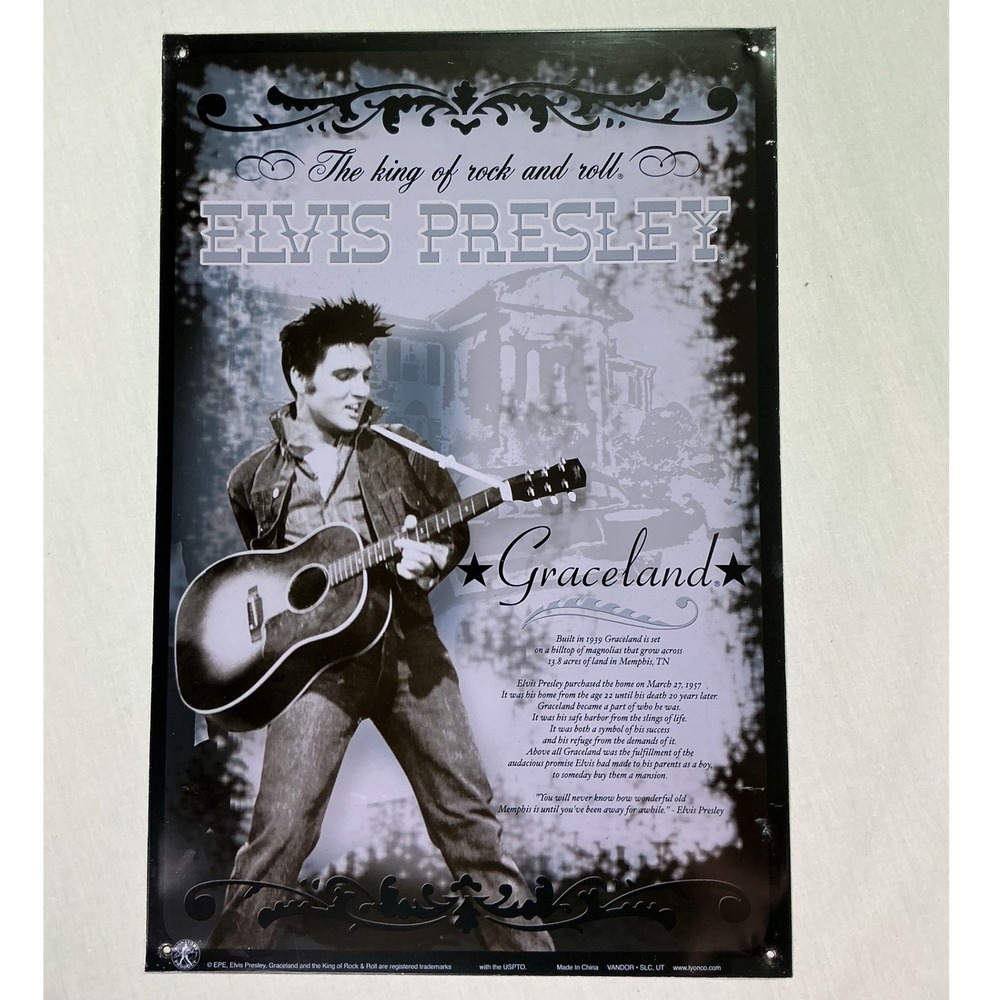 Elvis Presley Graceland Tin Sign Vandor Wall Decor King of Rock Roll MetalPlaque
